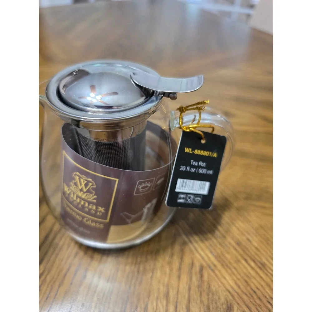 Wilmax England Thermo Glass Tea Pot 20oz 600ml Stainless Infuser WL-888801/A New